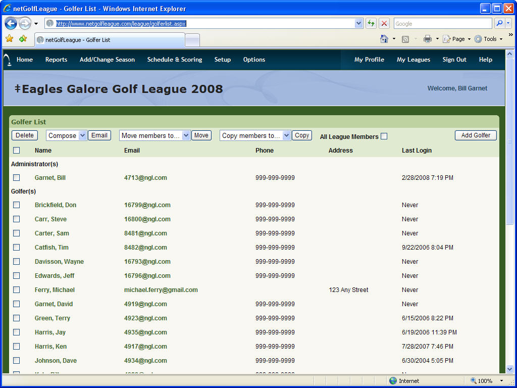 Golf league website to manage your golf league online.